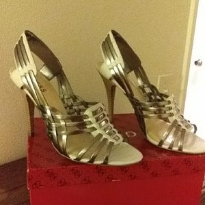 Sexy silver/white open toe heels